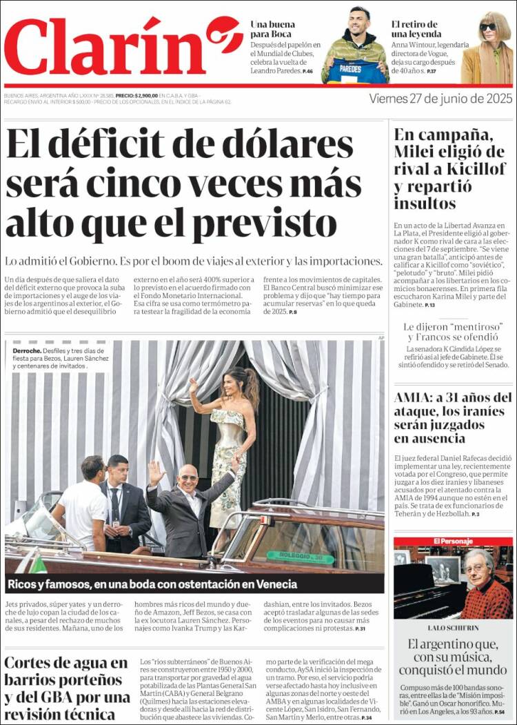Portada de Clarín (Argentina)