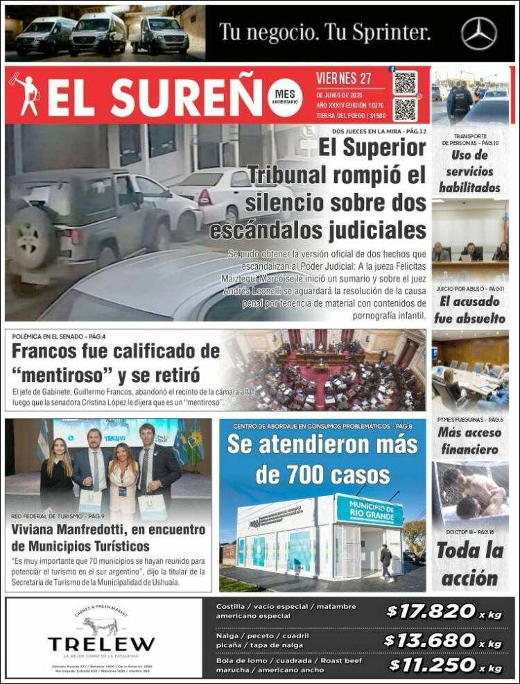 Portada de Diario El Sureño (Argentina)