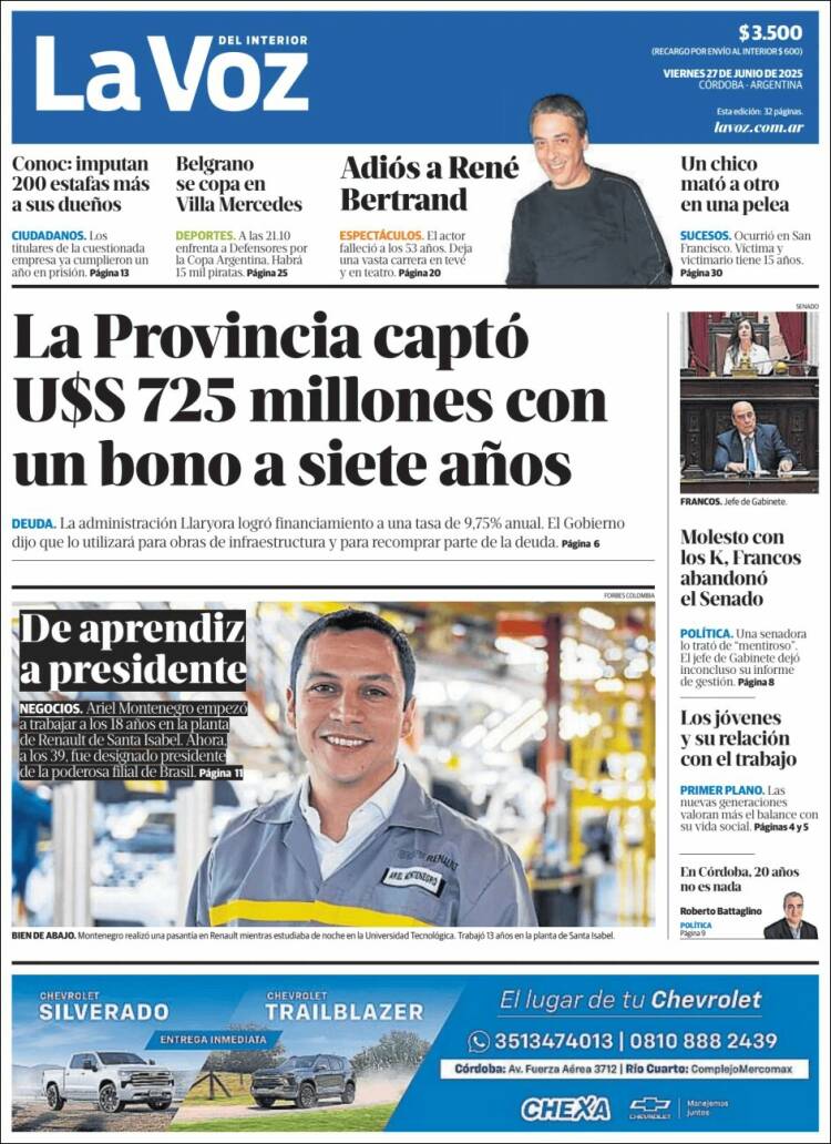 Portada de La Voz del Interior (Argentina)