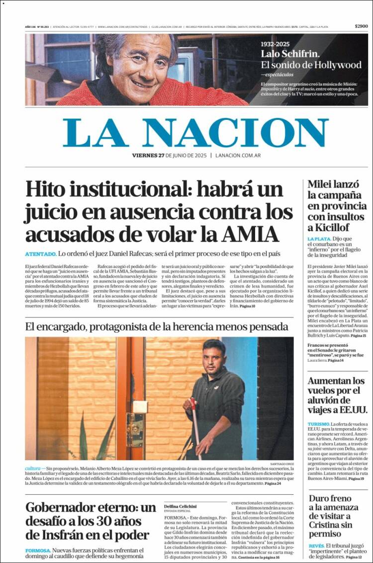 Portada de La Nación (Argentina)