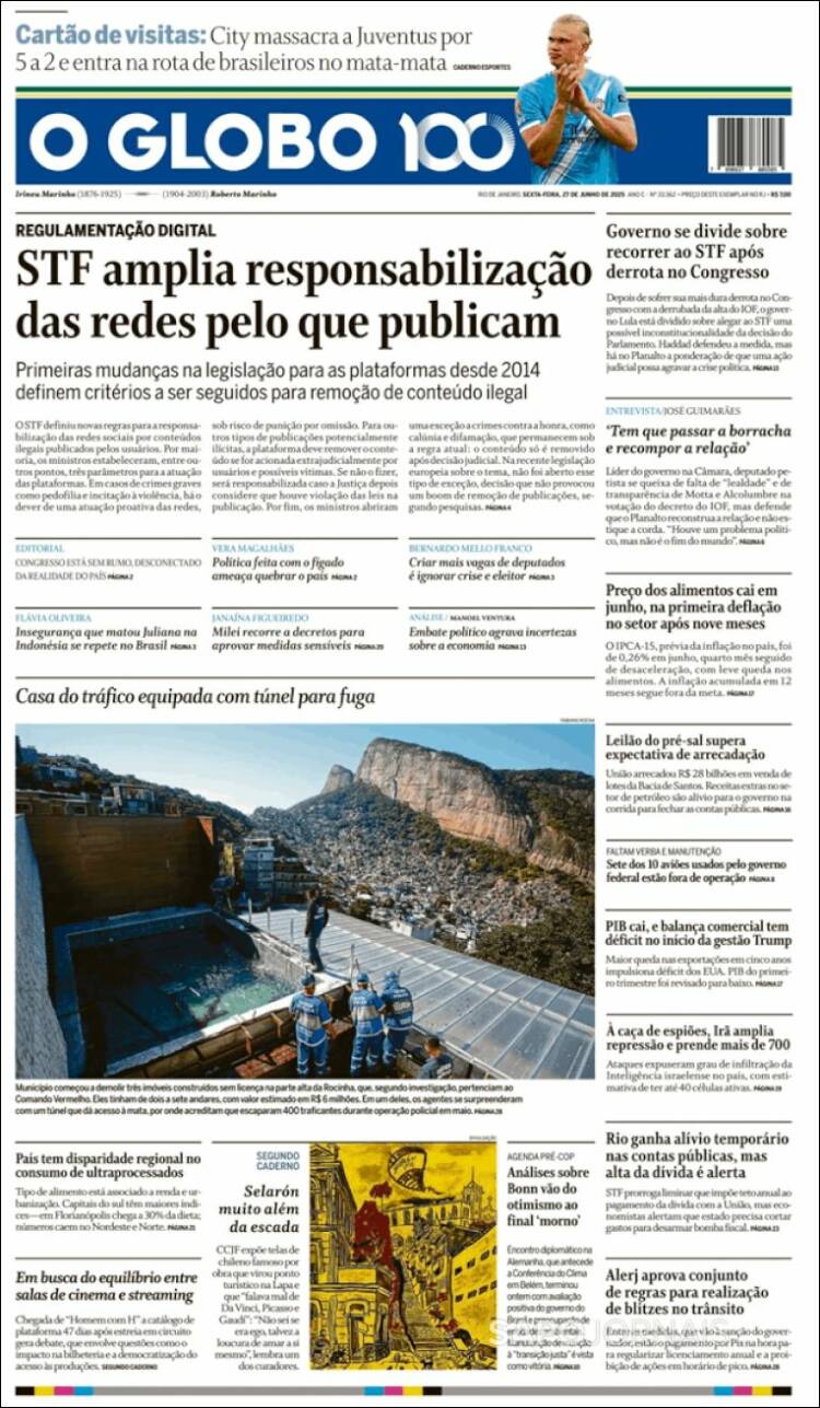 Portada de O Globo (Brasil)