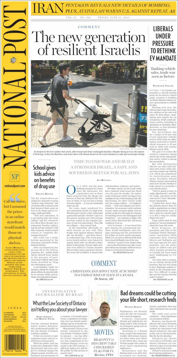 Portada de The National Post (Canadá)