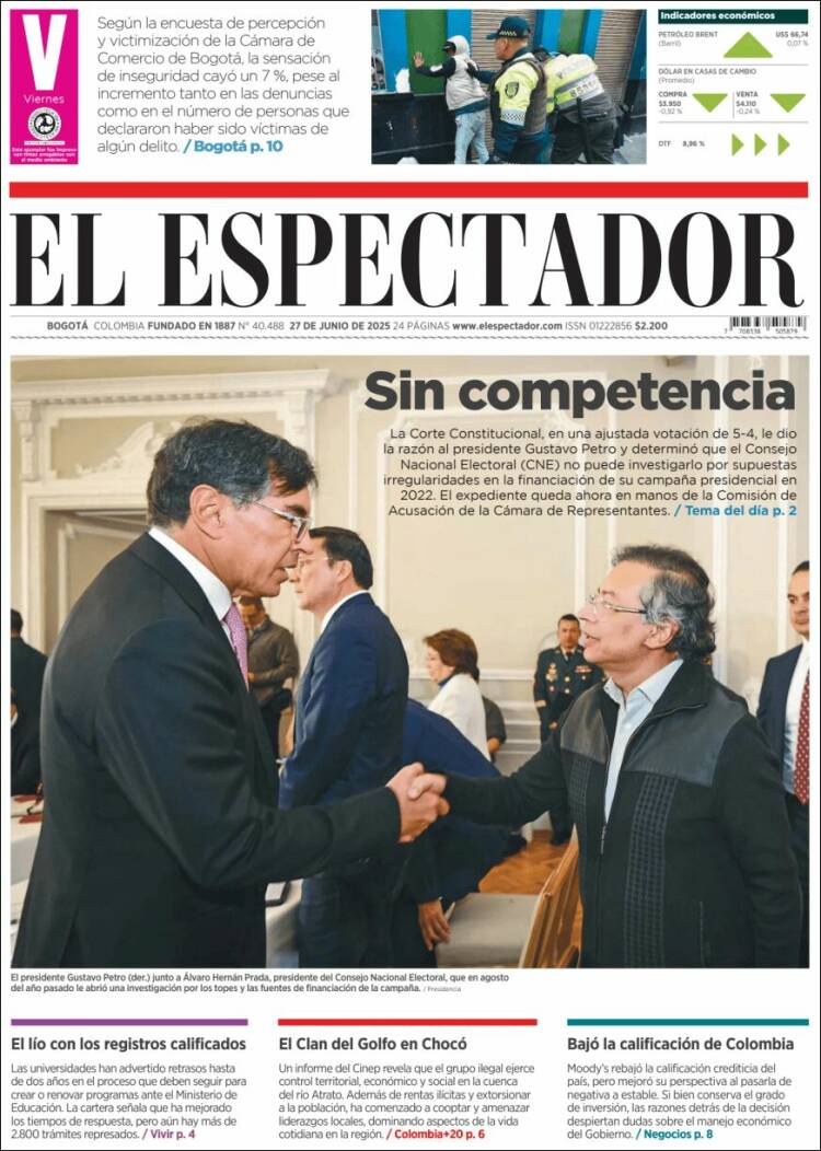 Portada de El Espectador (Colombia)