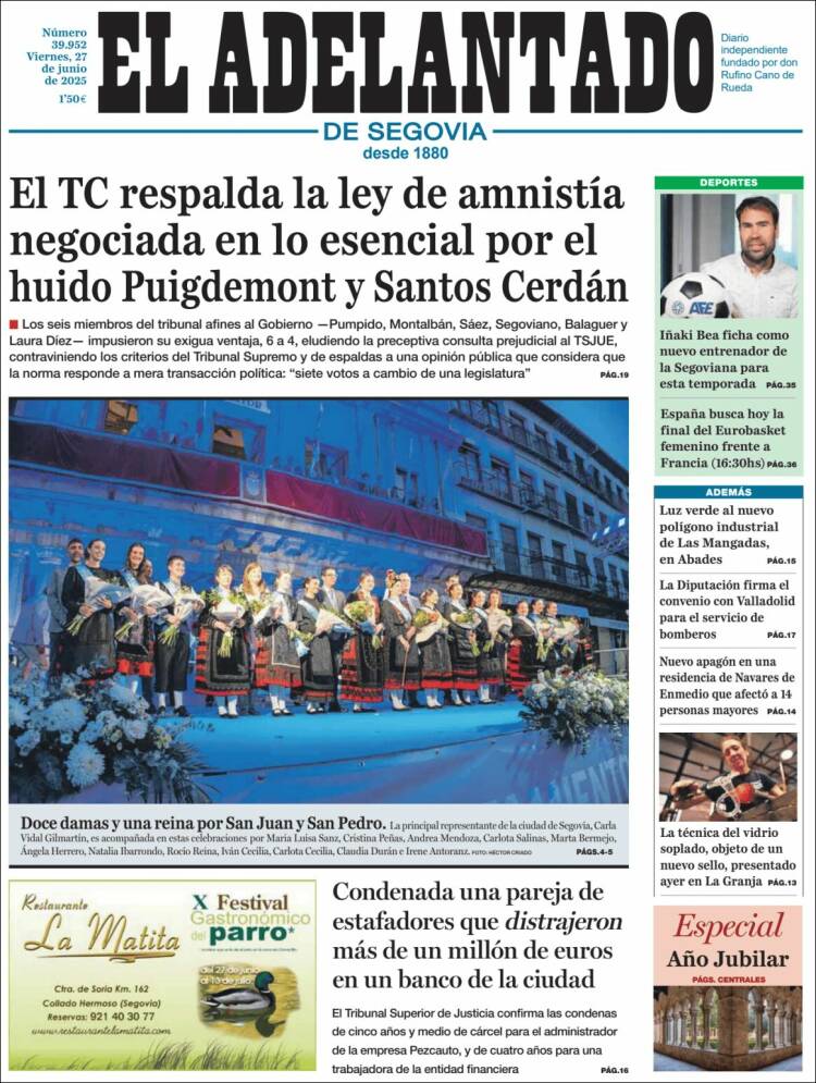 Portada de El Adelantado de Segovia (España)
