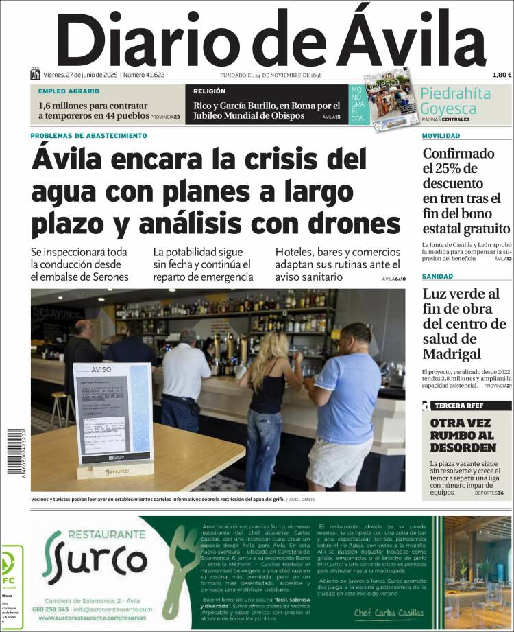 Portada de Diario de Ávila (España)