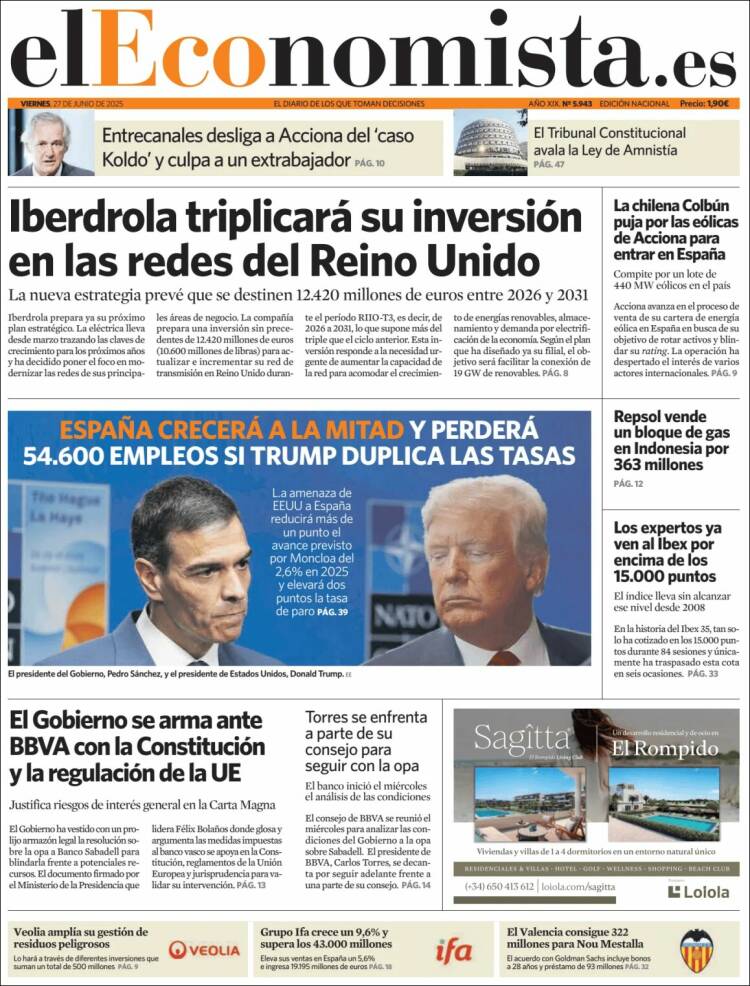 Portada de El Economista (España)