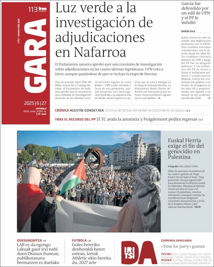Portada de Gara (España)