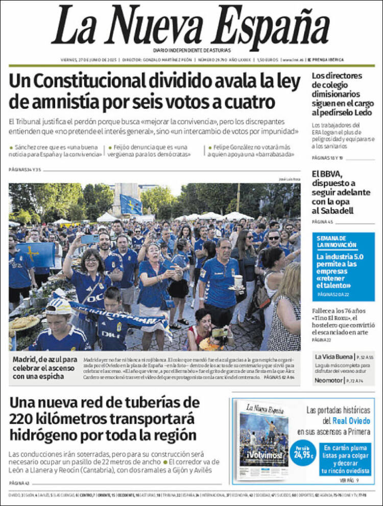 Portada de La Nueva España (España)
