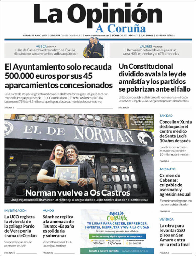Portada de La Opinión de A Coruña (España)