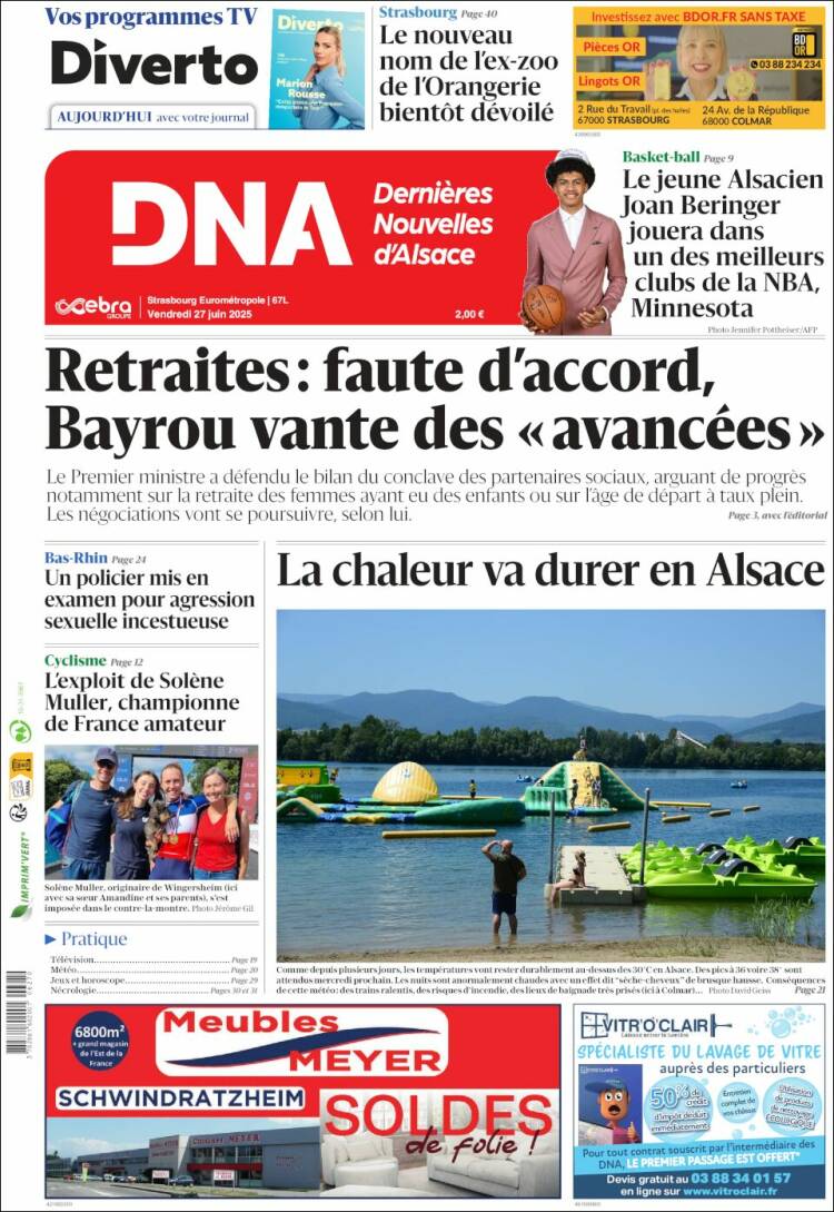 Portada de Les Dernières Nouvelles d'Alsace (Francia)