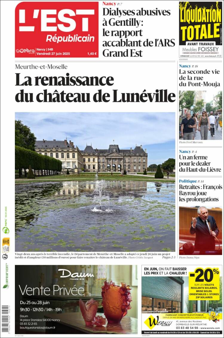 Portada de L'Est Republicain (Francia)