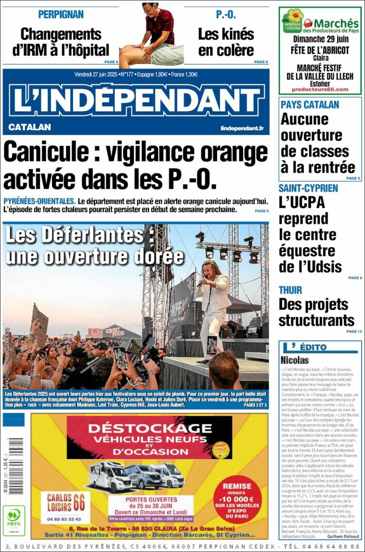 Portada de Le Indépendant (Francia)