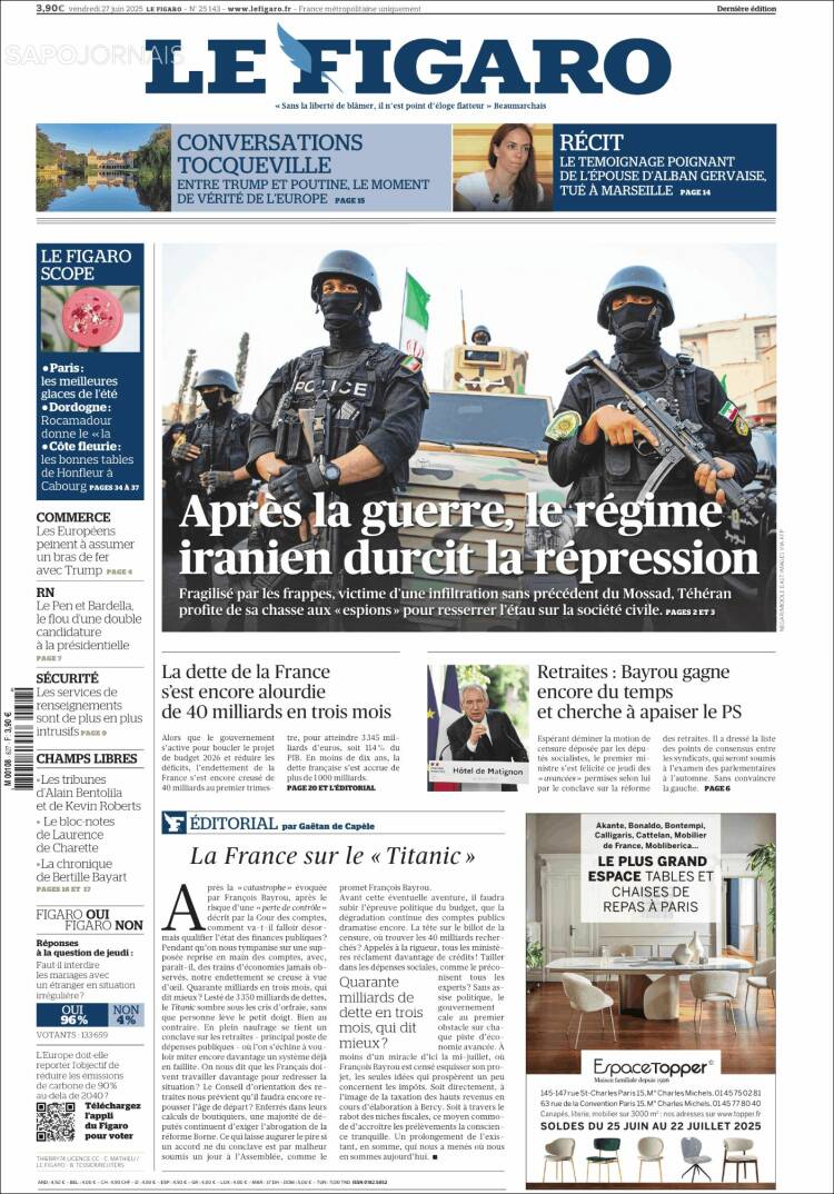 Portada de Le Figaro (Francia)