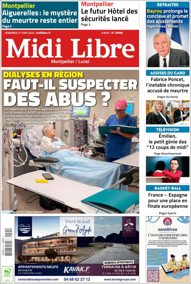 Portada de Midi Libre (Francia)