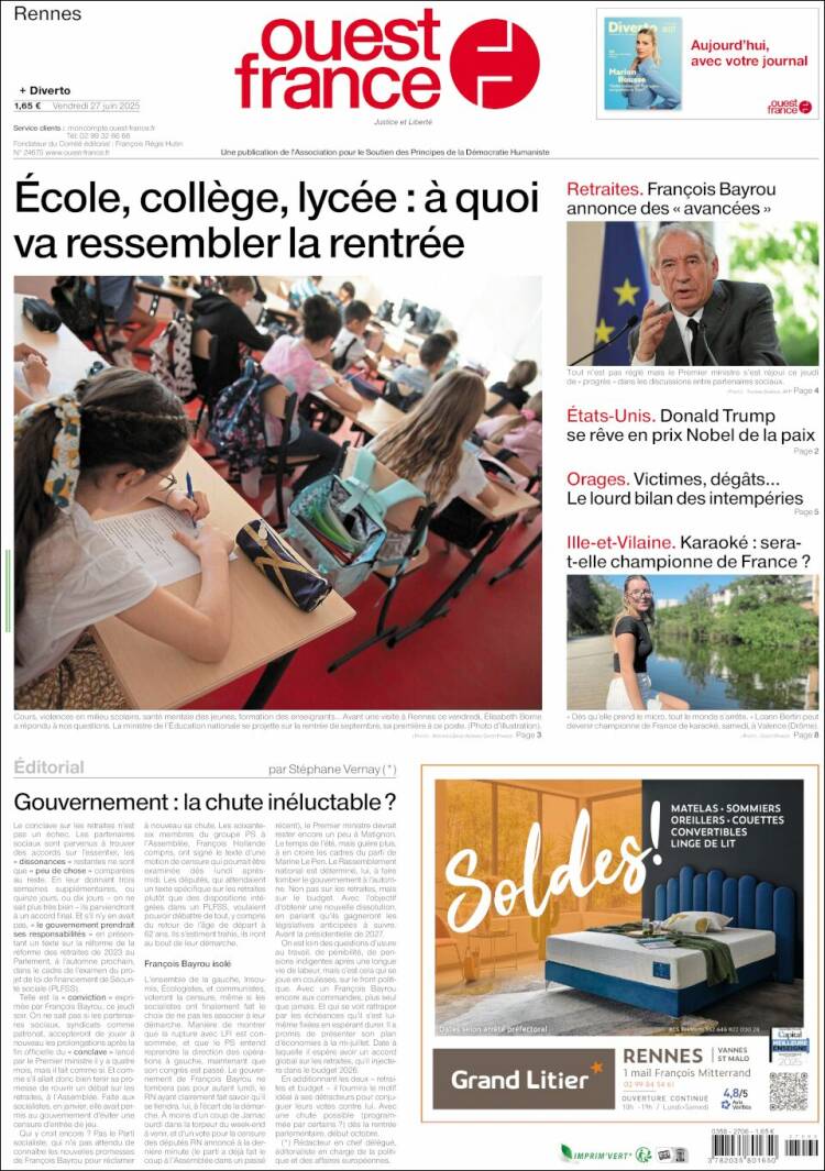 Portada de Ouest France (Francia)