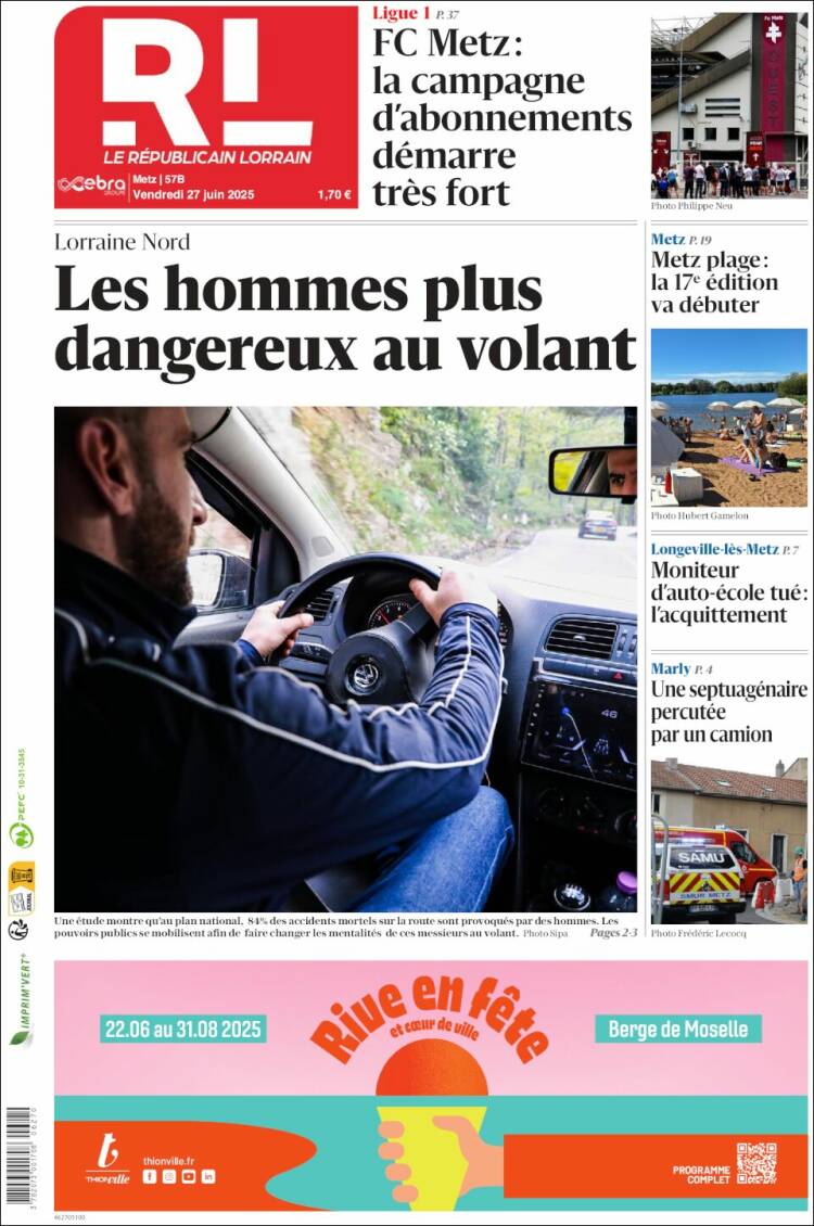 Portada de Le Republicain Lorrain (Francia)