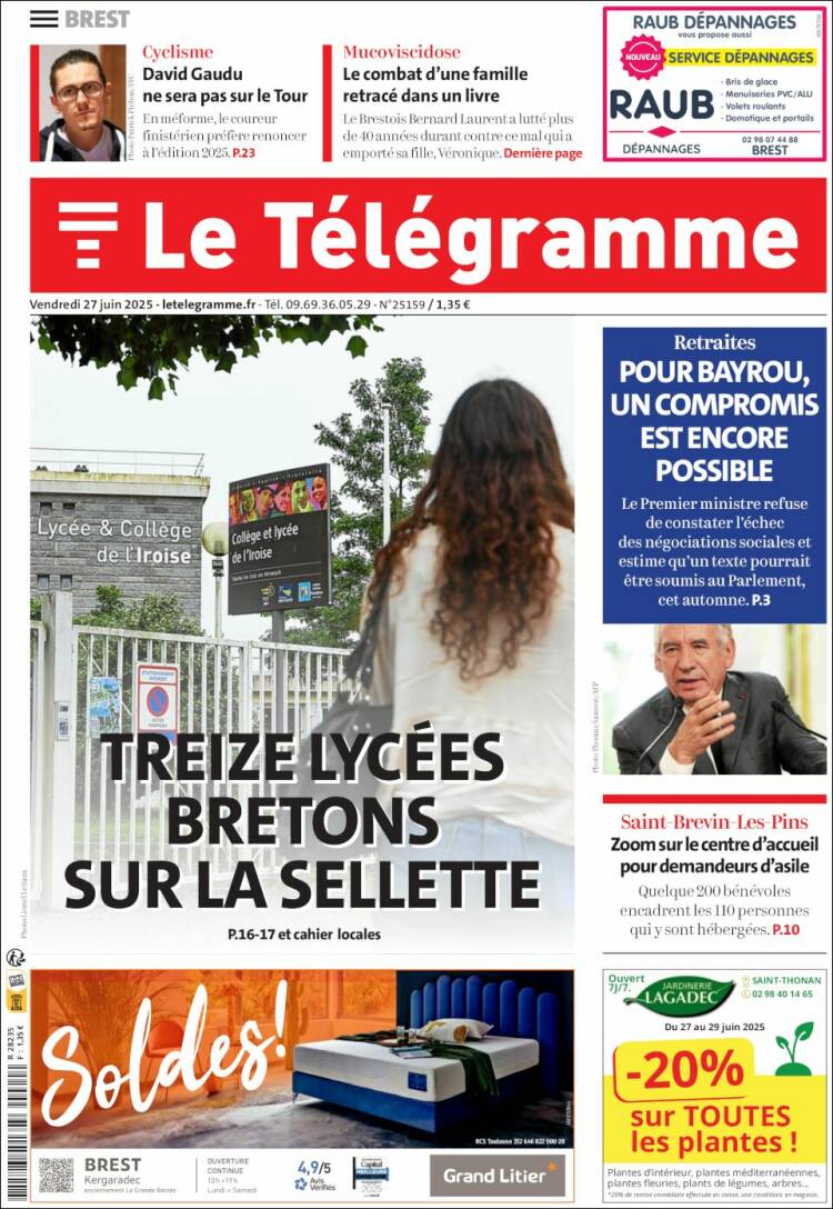 Portada de Télégramme (Francia)