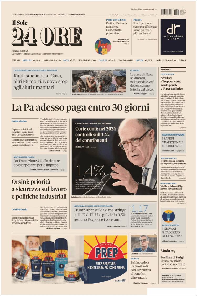 Portada de Il Sole 24 ORE (Italia)