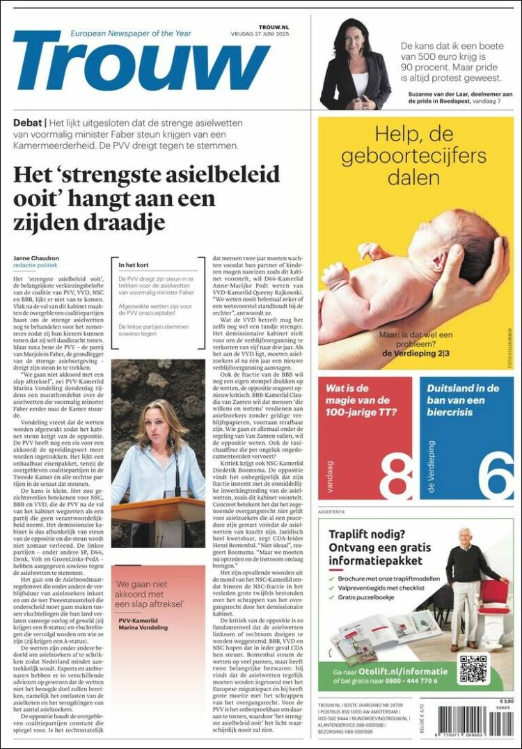 Portada de Trouw (Países Bajos)