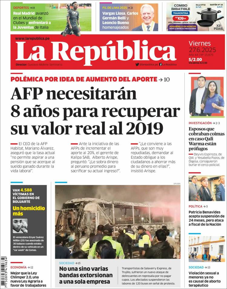 Portada de La Republica (Perú)