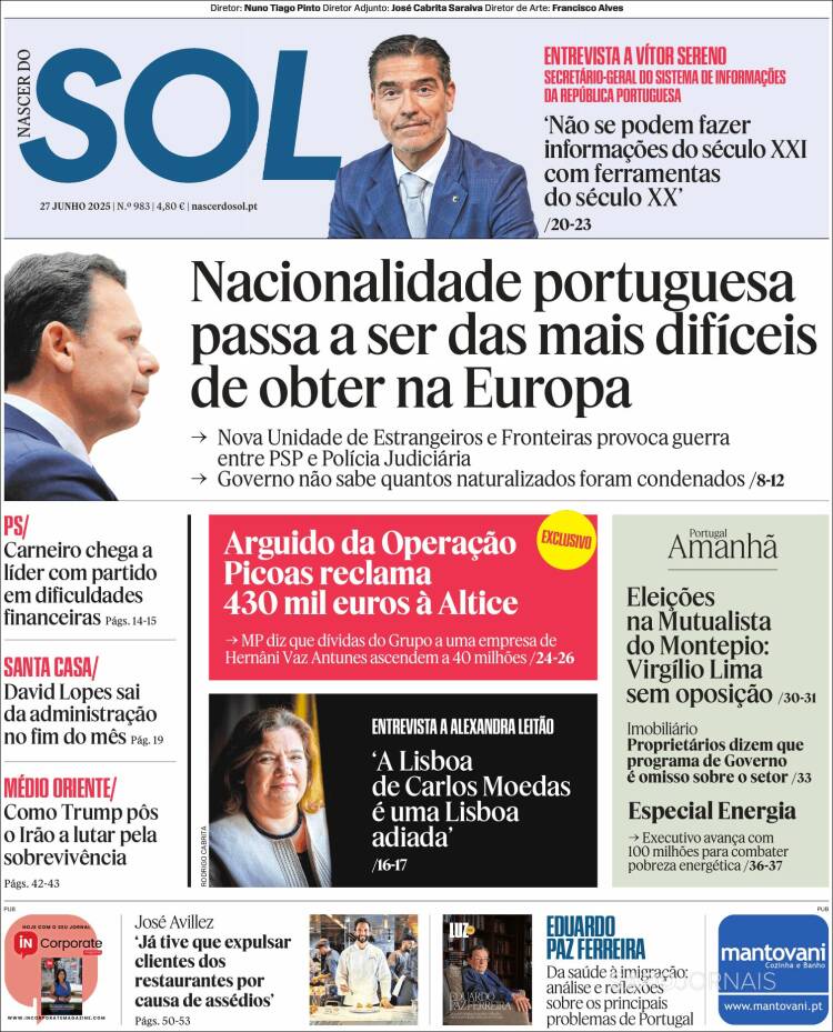 Portada de Jornal Sol (Portugal)