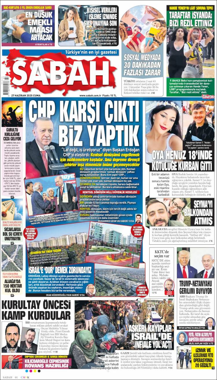 Portada de Sabah (Turquía)
