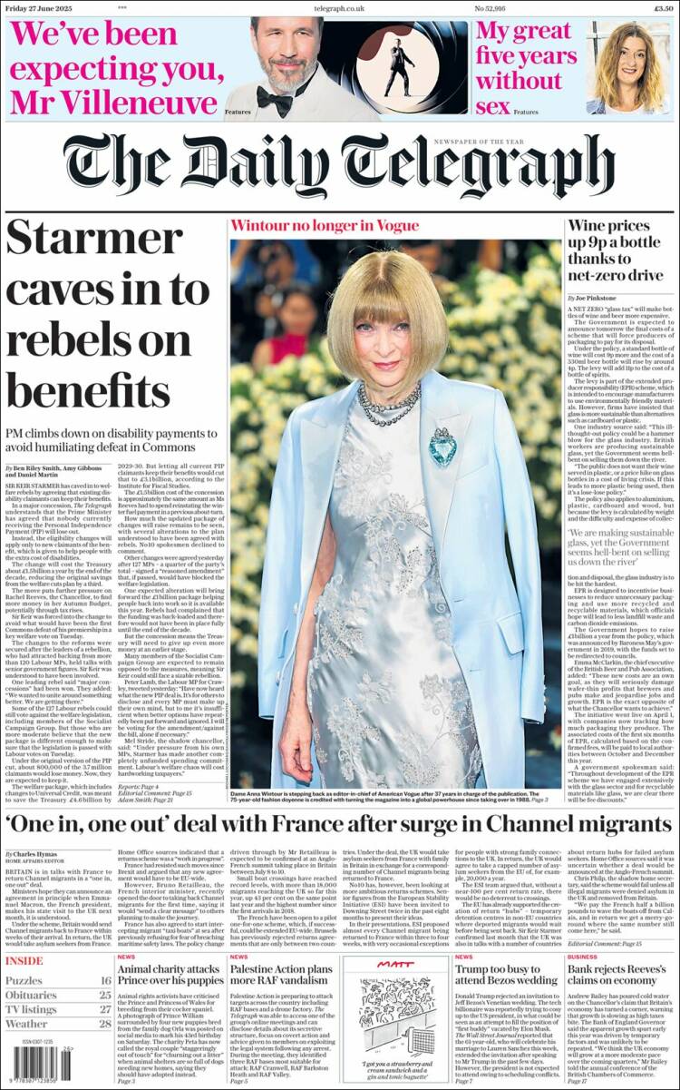 Portada de Daily Telegraph (Reino Unido)