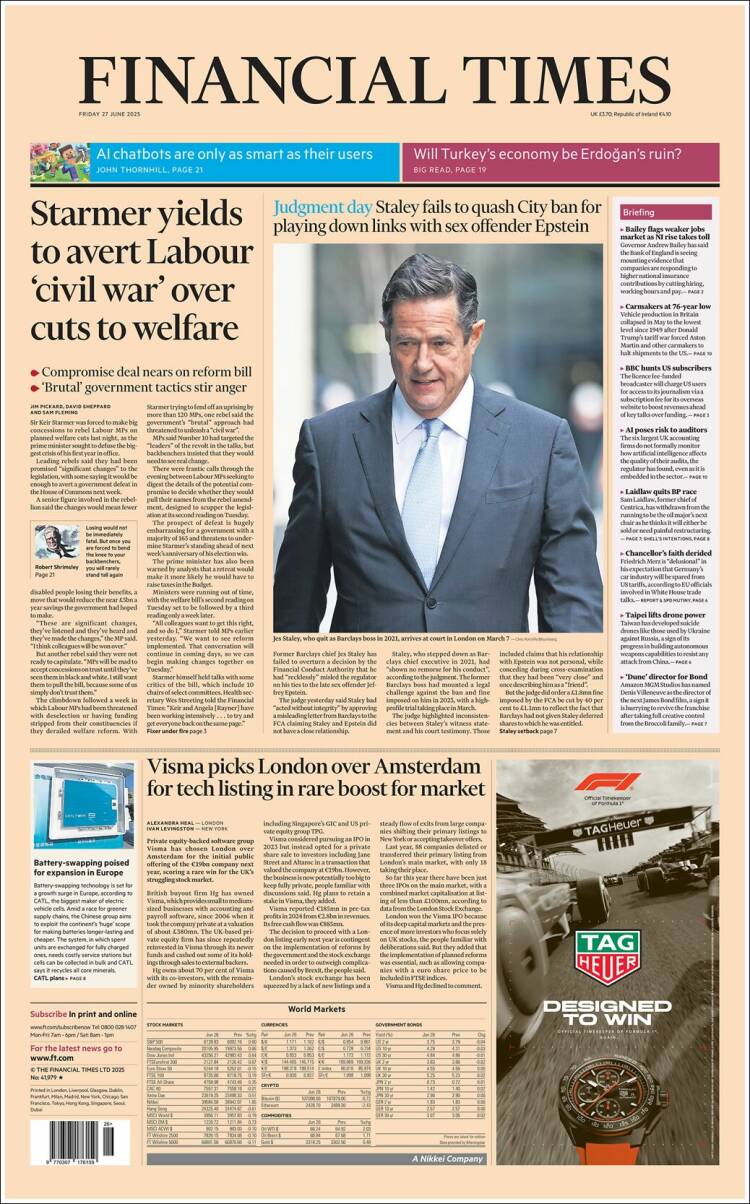 Portada de Financial Times (Reino Unido)