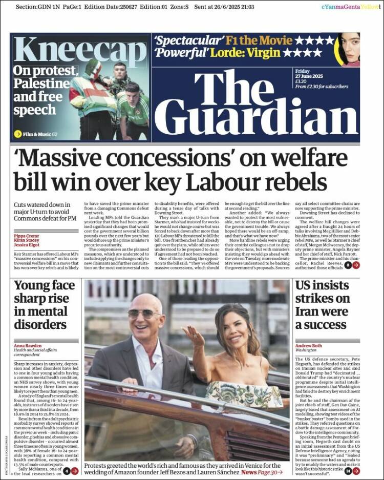 Portada de The Guardian (Reino Unido)