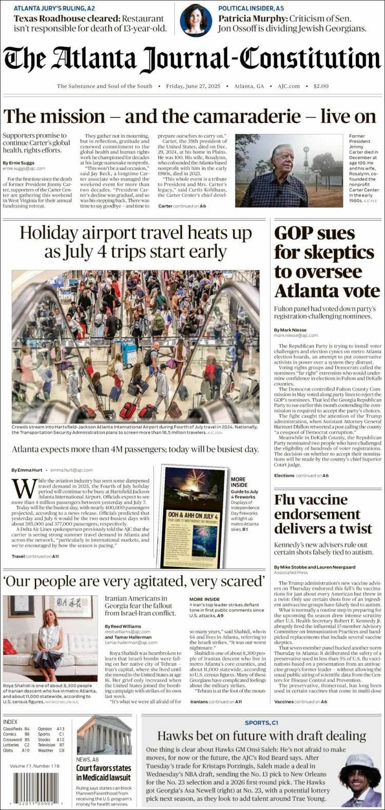 Portada de The Atlanta Journal-Constitution (USA)