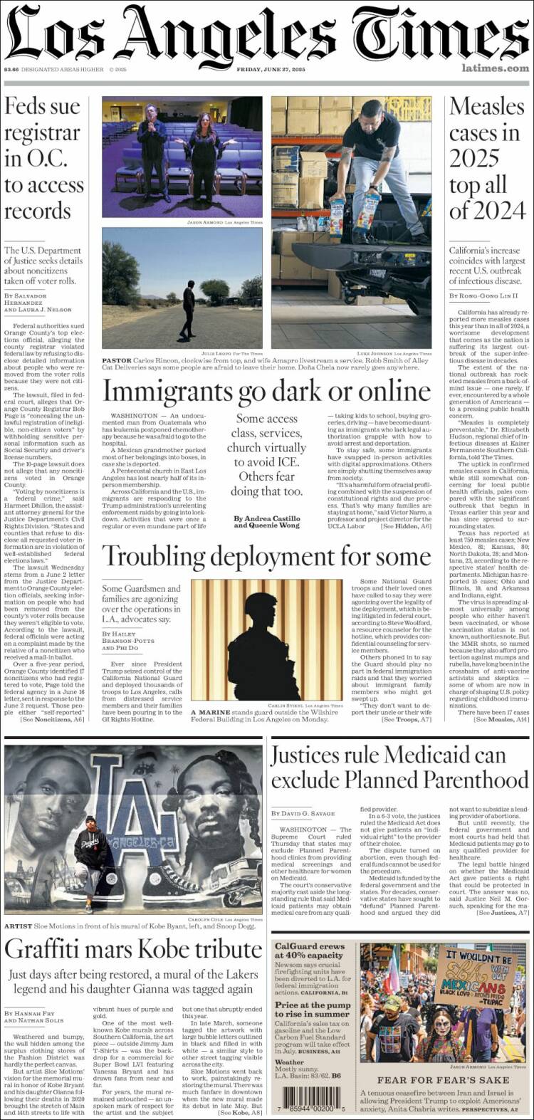 Portada de Los Angeles Times (USA)
