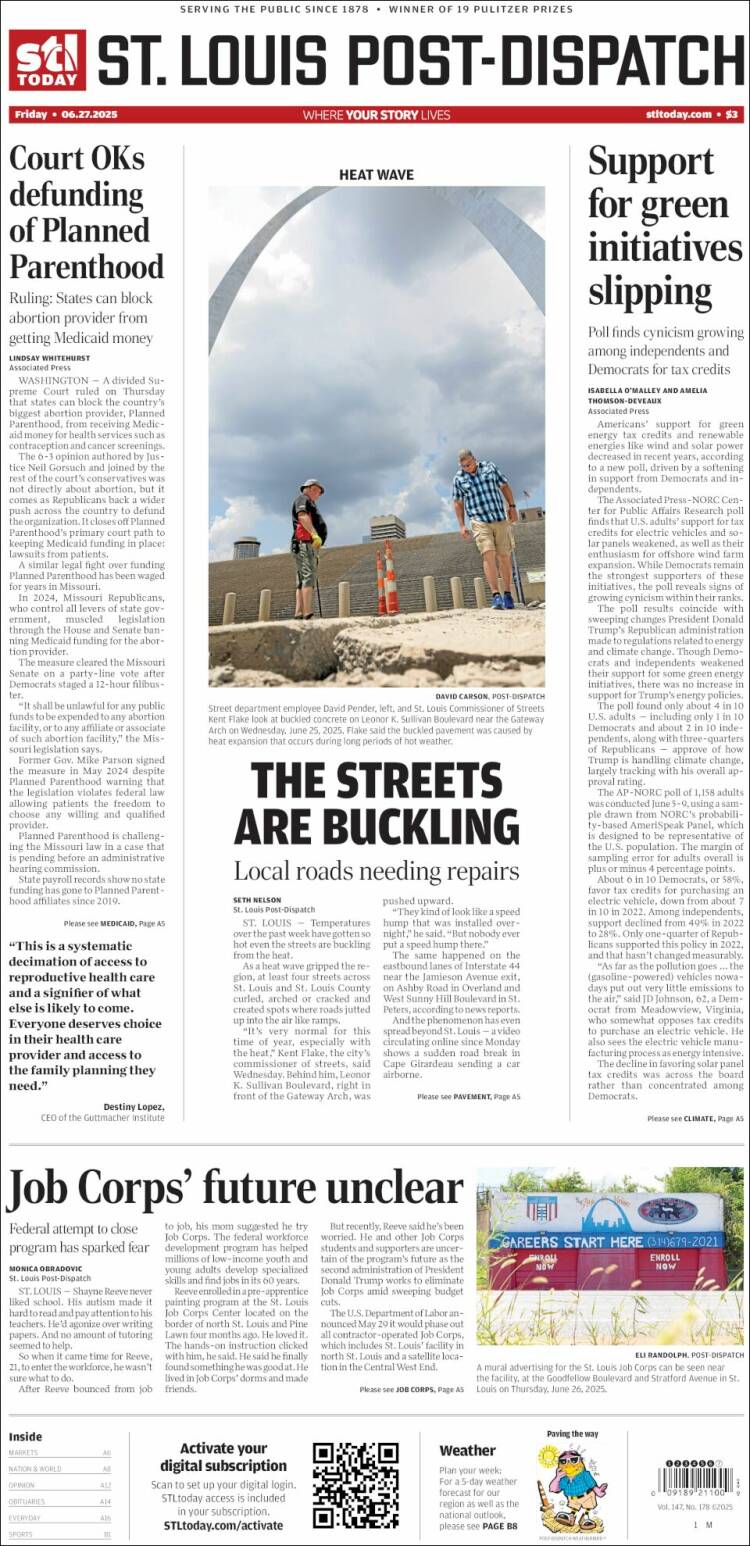 Portada de St. Louis Post-Dispatch (USA)