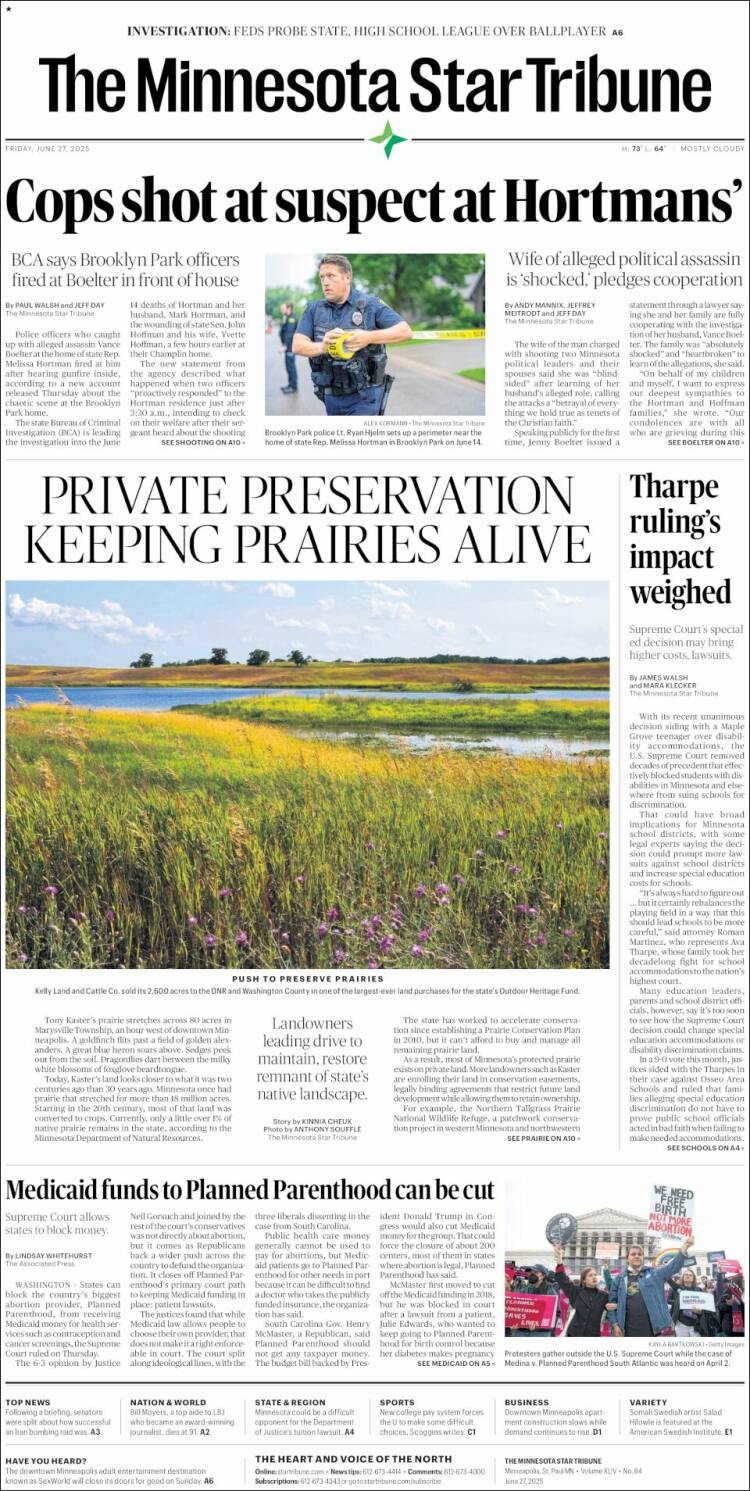 Portada de Star Tribune (USA)