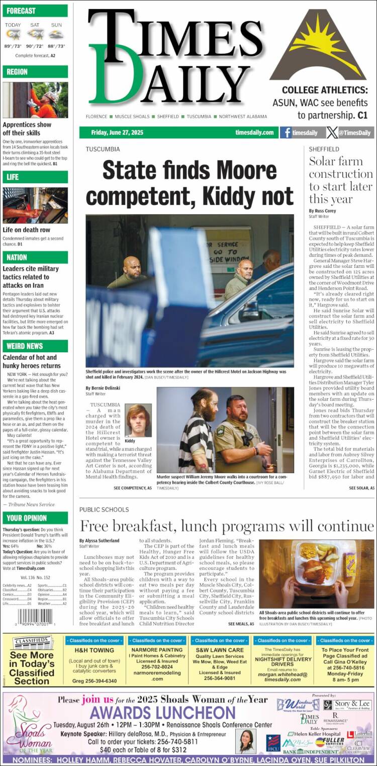 Portada de Times Daily (USA)