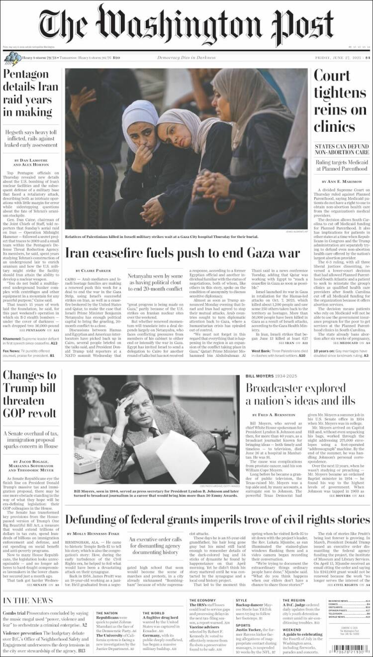 Portada de The Washington Post (USA)