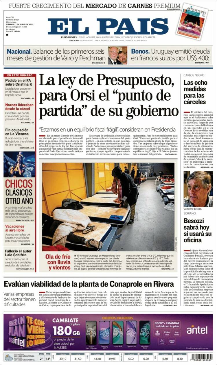Portada de El País (Uruguay)