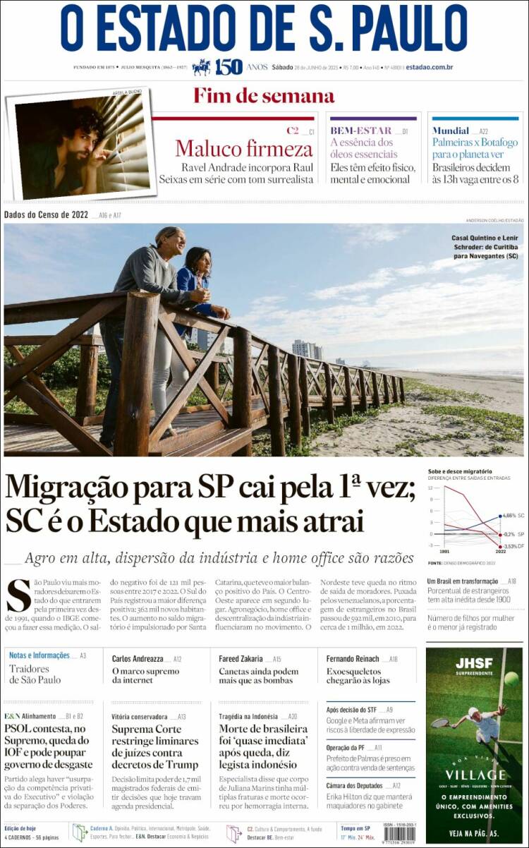 Portada de O Estado de São Paulo (Brasil)