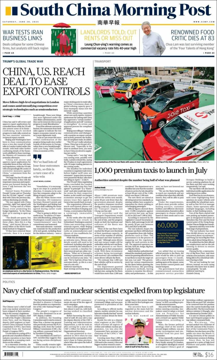 Portada de South China Morning Post (China)