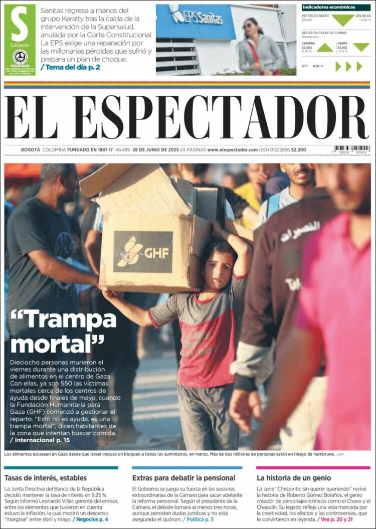 Portada de El Espectador (Colombia)