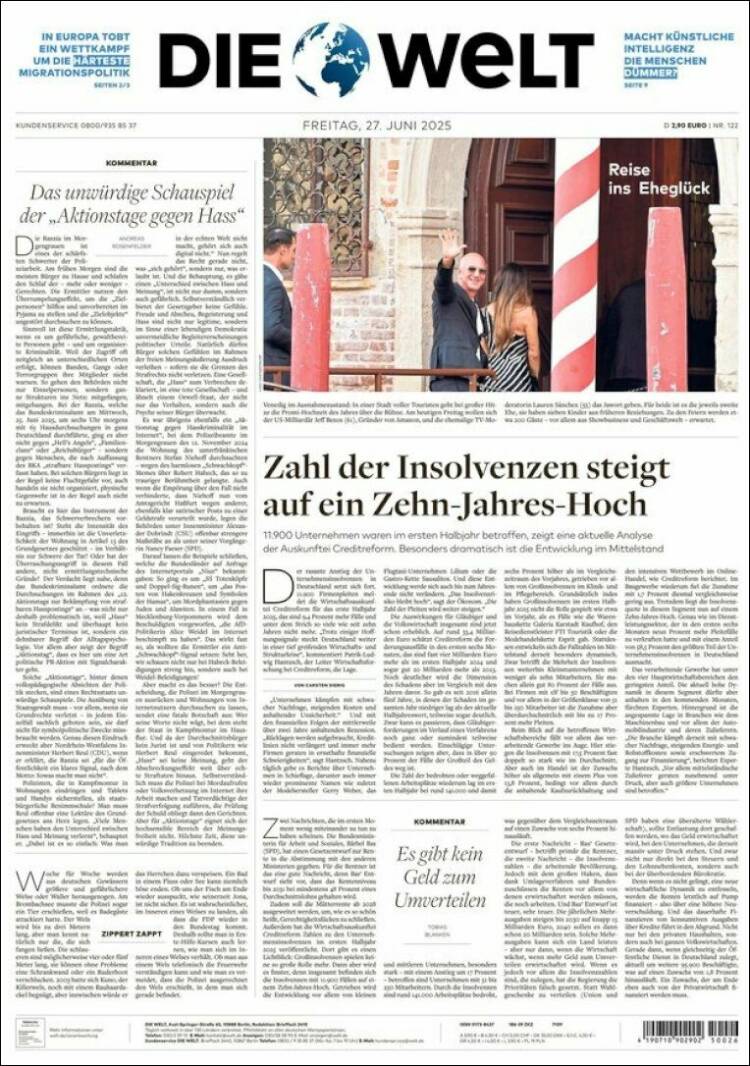 Portada de Die Welt (Alemania)