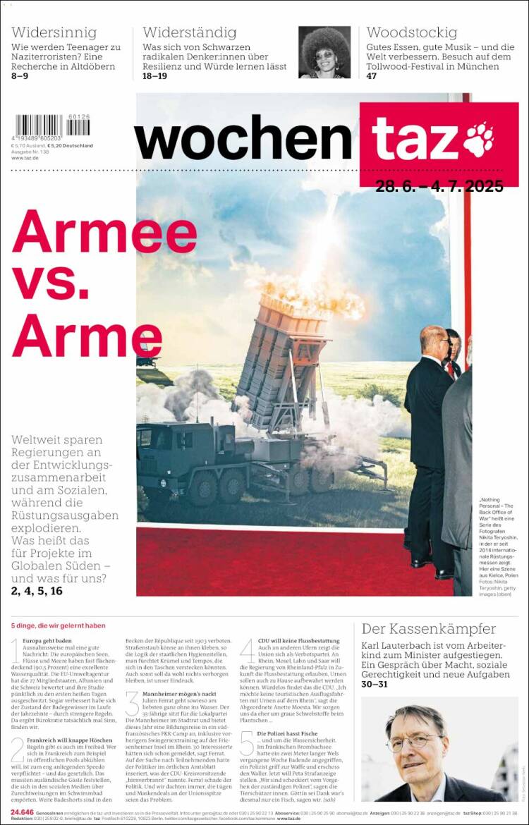 Portada de Die Tageszeitung (Alemania)