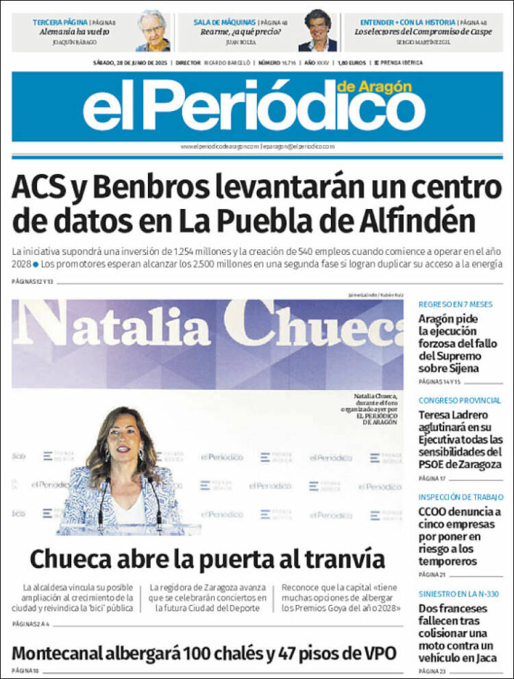 Portada de El Periódico de Aragón (España)
