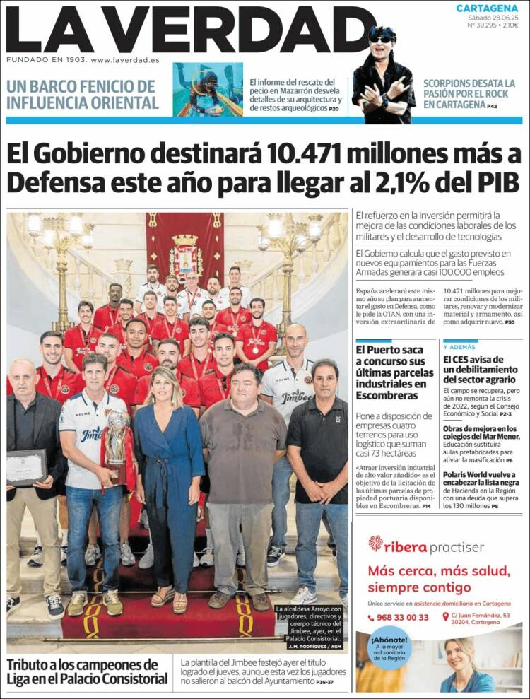 Portada de La Verdad de Cartagena (España)
