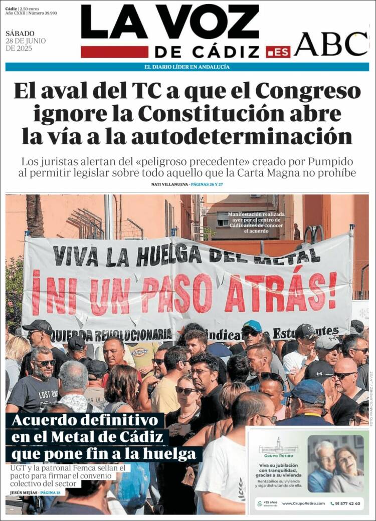 Portada de La Voz de Cádiz (España)