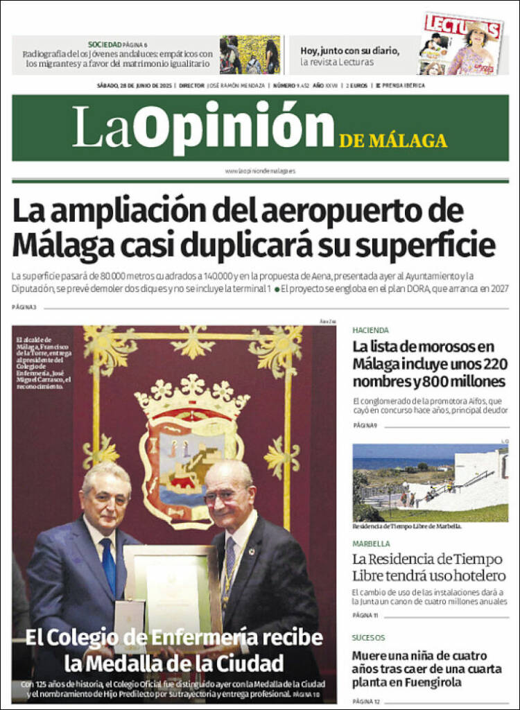 Portada de La Opinión de Málaga (España)