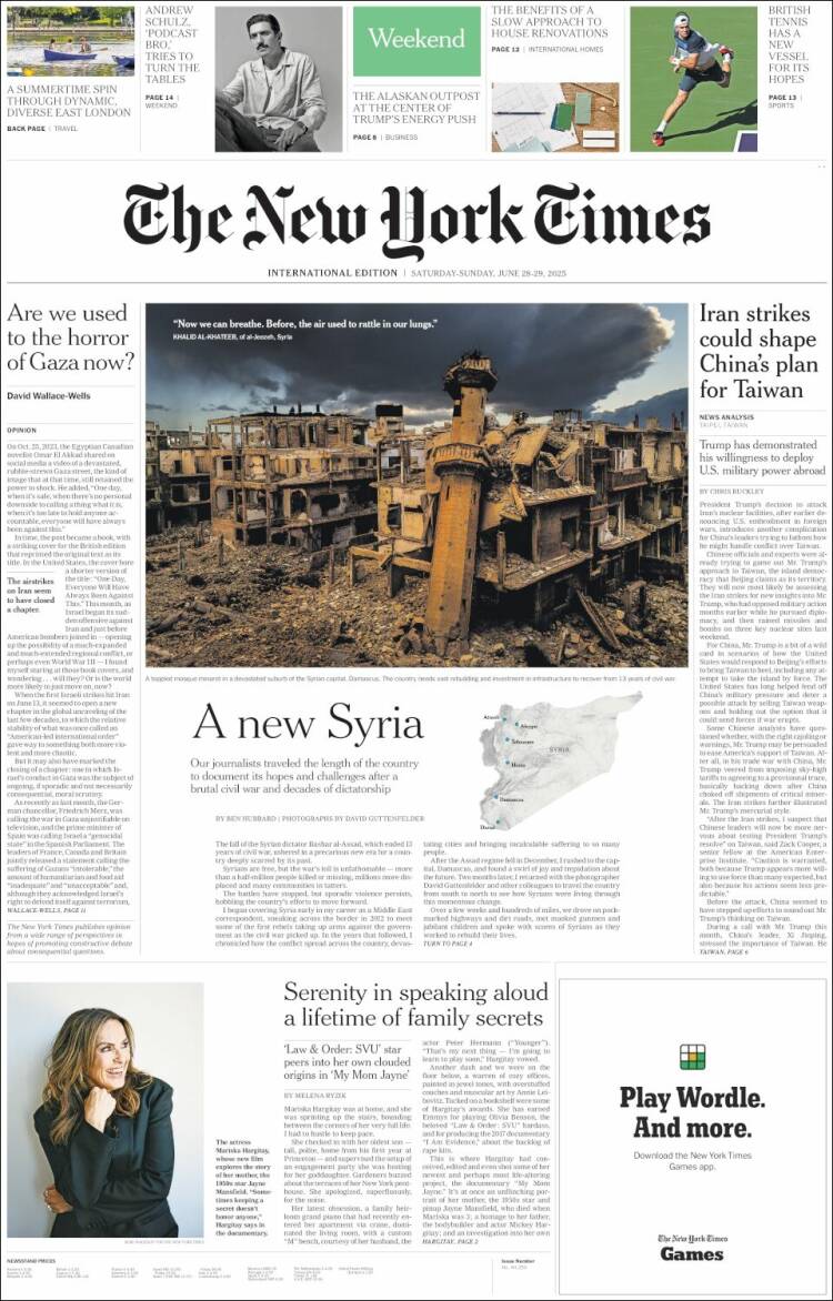 Portada de International New York Times (Europa)