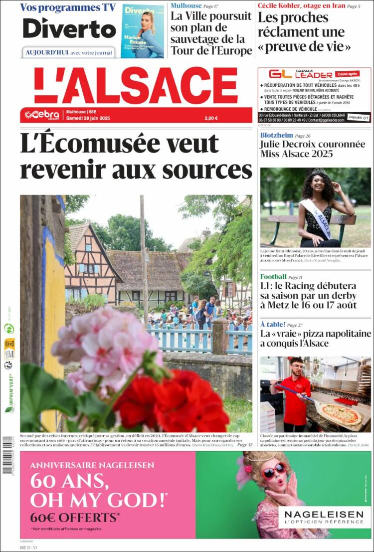 Portada de Journal L'Alsace (Francia)