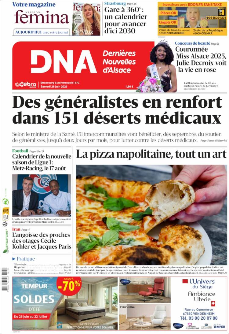 Portada de Les Dernières Nouvelles d'Alsace (Francia)