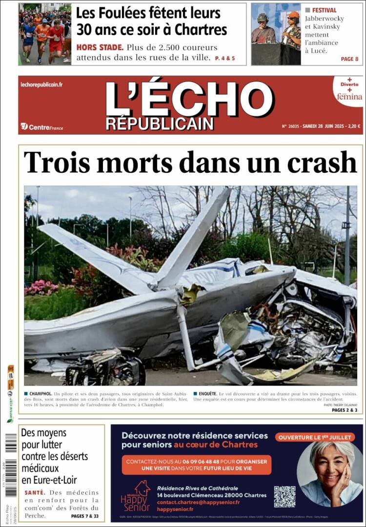 Portada de L'Echo Républicain (Francia)