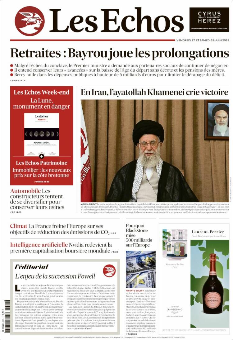 Portada de Les Echos (Francia)